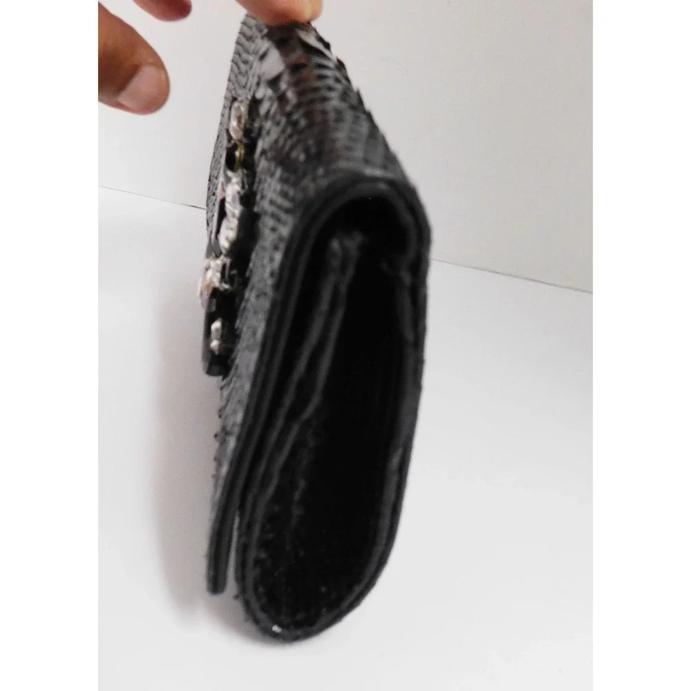 Ted Rossi New York Black Snake Skin Leather‎ & Rhinestones Clutch